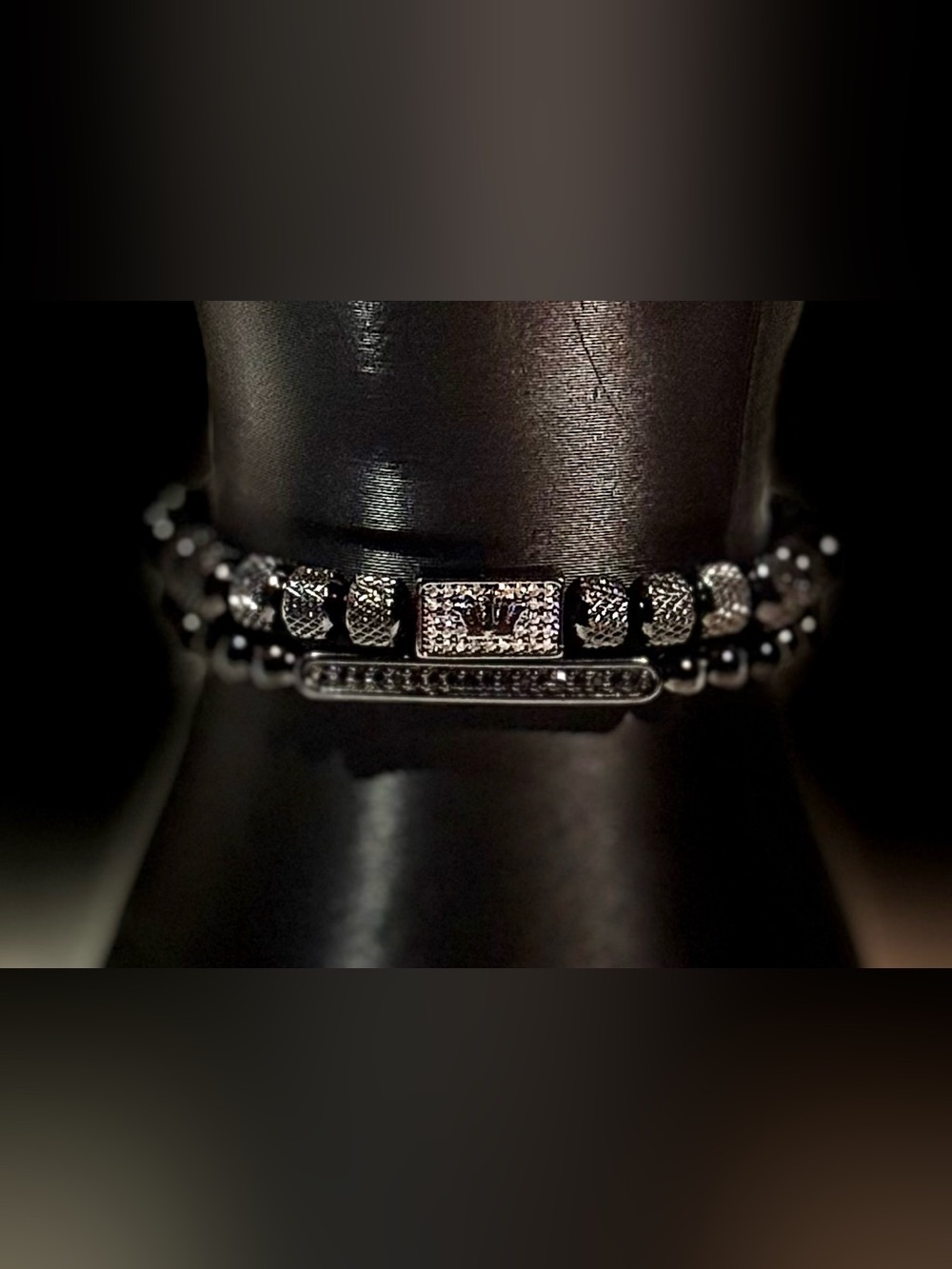 Double Unisex Black and Black Beaded Crown Set